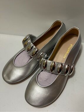 Silver Metallic Mary Jane Flats 8.5 Women
